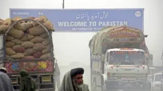 Hundreds of trucks are lined up at the key border-crossing in Chaman