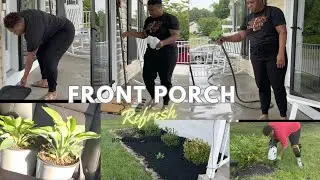 FRONT PORCH REFRESH | FLOWER BED MAKEOVER | WATERING PLANTS | LAYING MULCH