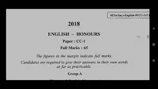 Calcutta University English Honours 1st Sem CC-1 Questions Paper 2018.