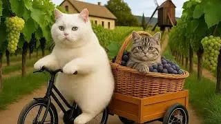 Mama Cat Harvests Sweet Grapes and Bakes a Fluffy Sponge Cake With Her Kitten 🐾🍇🎂