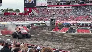 Monster Jam Racing Tampa 2023- Velociraptor Vs. Jester