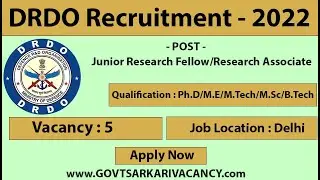 DRDO DGRE Job Vacancies 2022 : Vacancy of JRF and Research Assistant in DRDO