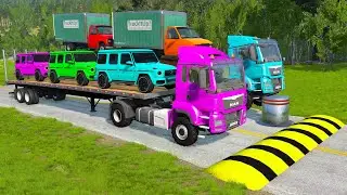 Flatbed Trailer Cars Transporatation with Truck - Pothole vs Car - BeamNG.Drive #167