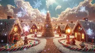 Christmas Gingerbread Village Ambience 🍭 Cozy Candy Wonderland, Snowfall, Holiday Atmosphere