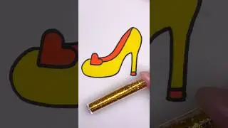 😻Golden Princess Shoe with Red Heart 💛❤️ Glitter Art ✨🎨 #glitter #princess #shoe #coloring #art