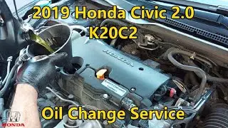 Замена масла в Honda Civic 2.0 K20C2 2019 года выпуска.