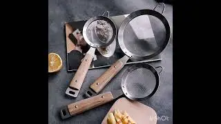 Wooden handle wire fine mesh fries dumpling sieve colander