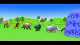 Paint Animals Game With Gorilla Cow Tiger Lion Elephant Fountain Crossing - Animal Game Animation