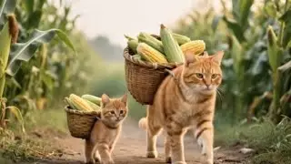 “Mama Cat Teaching Her Baby How to Work in the Corn Fields”