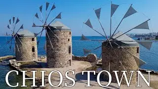 Chios town, Island Chios, Greece - Windmills | Castle | Former Mosque | by drone [4K]. #chios