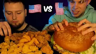 Mukbang Amerima vs America 🇺🇸 // Kfc & 1500 gram  Burger ASMR