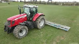 Hersage des Prairies au &eacute;curies HD avec un magnifique Massey Ferguson 6490 et sa herse Robert🚜💨🍀