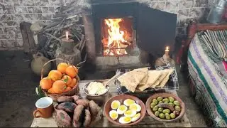 تحضيرات رمضان في القرية وسط أجواء شتوية باردة جدا ورياح قوية في الريف 