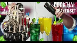 Cocktail Shaker Set Stainless Steel Bar Tools Set with Rotating Stand
