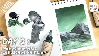 DAY 2: Monochromatic Landscape Painting | Step-by-step Tutorial | 7-Day Acrylic Painting Challenge
