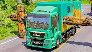 Cargo Truck Log Barrier #beamngdrive #bus 