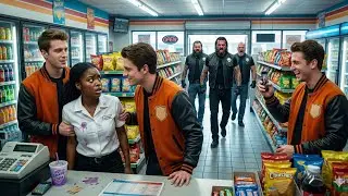 BULLIES HARRAS A BLACK CASHIER AT CLOSING &mdash; UNAWARE 25 HELLS ANGELS BIKERS ARE STILL INSIDES