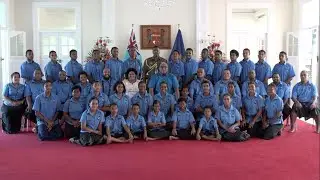 Fiji&rsquo;s President receives the itatau from the Touch Rugby Fiji Youth Team