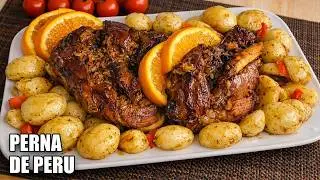 Fa&ccedil;a esta Receita de Perna de Peru no Forno e Batatas Crocantes #assado #receitasimples #receitas