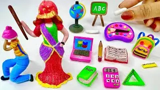 DIY How to make polymer clay miniature School Set, Laptop,back to School supplies | diy stationary 