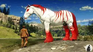 Arthur Morgan Tames a Massive White & Red Striped Horse at Dakota River