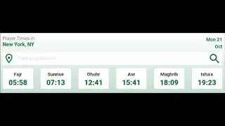 Prayer Times in  New York, NY  Mon 21 Oct