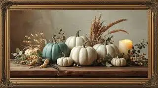 White & Teal Pumpkin Still Life | Elegant Fall Frame TV Art for Modern Autumn Home Decor Screensaver
