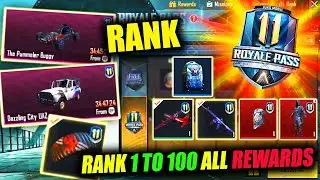 SEASON 11 ROYAL PASS  : 1 TO 100 ALL REWARDS RANKING | M416 SKIN AT 80  IN RANK ROYAL PASS