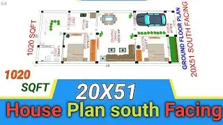 south facing house plan 20*51 | 20 * 51 house plan | 20 x 51 duplex house plans south facing
