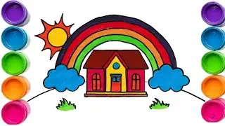 Rainbow Drawing with House, Sun & Tree | Easy Scenery Drawing for Kids | Coloring & Learning