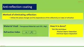 Anti reflection Coating Application of Thin film