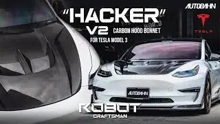 Robot Craftsman &ldquo;Hacker&rdquo; V2 Carbon Hood  Bonnet for Tesla Model 3