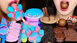 ASMR UNICORN BIRTHDAY CAKE ICE CREAM, COTTON CANDY CUPCAKES, CHOCOLATE GOLF BALL, KITKAT ICE CREAM먹방
