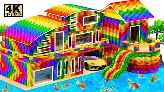 How To Build Miniature Rainbow Mini House With Garage And Fish Pond From LEGO, Magnetic Balls