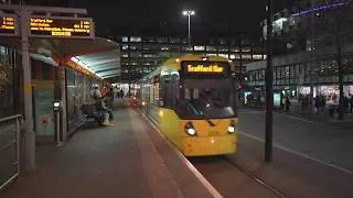 United Kingdom, Manchester, tram night ride from Piccadilly Gardens to Deansgate