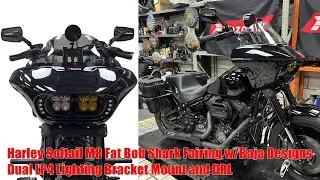 Harley Softail M8 Fat Bob Shark Fairing w/Baja Designs Dual LP4 Lighting Bracket Mount and DRL