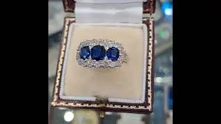 #SR266 Victorian ring made of a trinity of sapphire and diamond clusters