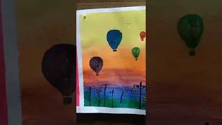 hot air balloon panting#city scenery#morning scenery#easy drawing#easy scenery#short#youtube shorts#