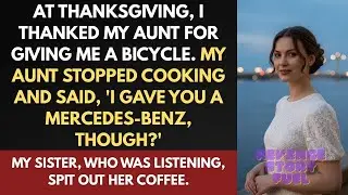 I thanked my aunt for giving me a bicycle. My aunt said, 'I gave you a Mercedes-Benz, though?'