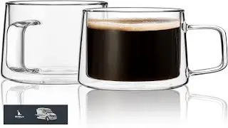 CNGLASS 10oz Glass Coffee Mugs Double Wall Insulated Glass Mugs with Handle Clear Espresso