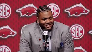 Arkansas defensive lineman Cam Ball talks at SEC Media Days