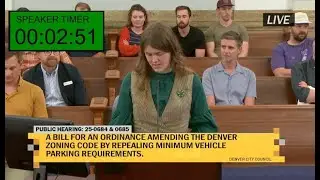 Denver city council public hearing comments for the bill to remove parking minimums