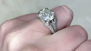 4.2ct Old European Cut Diamond Geometric Platinum Mounting Engagement Ring - Devon Ring - Hand Video