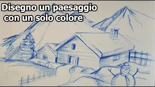 Come disegnare un Paesaggio invernale con neve  con un solo colore Tutorial