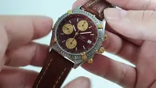 c1989 Breitling Chronomat men's vintage watch with Burgundy dial.  Model reference 81950.