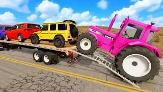 Flatbed Truck McQueen | Transportation with Truck - Pothole vs Car # | BeamNG.Drive Gameplay