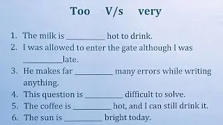 English grammar exercise | Too vs Very | Diligent Shiksha Point |