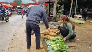 Harvest chives, green vegetables, wild bananas, banana flowers, and taro to sell at the market.