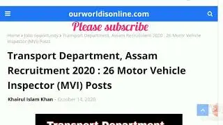 Transport Department, Assam Recruitment 2020 : 26 Motor Vehicle Inspector (MVI) Posts