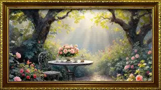 Garden Rose Tea | Sunlit Floral Gathering in Romantic Garden | Art Screensaver for TV